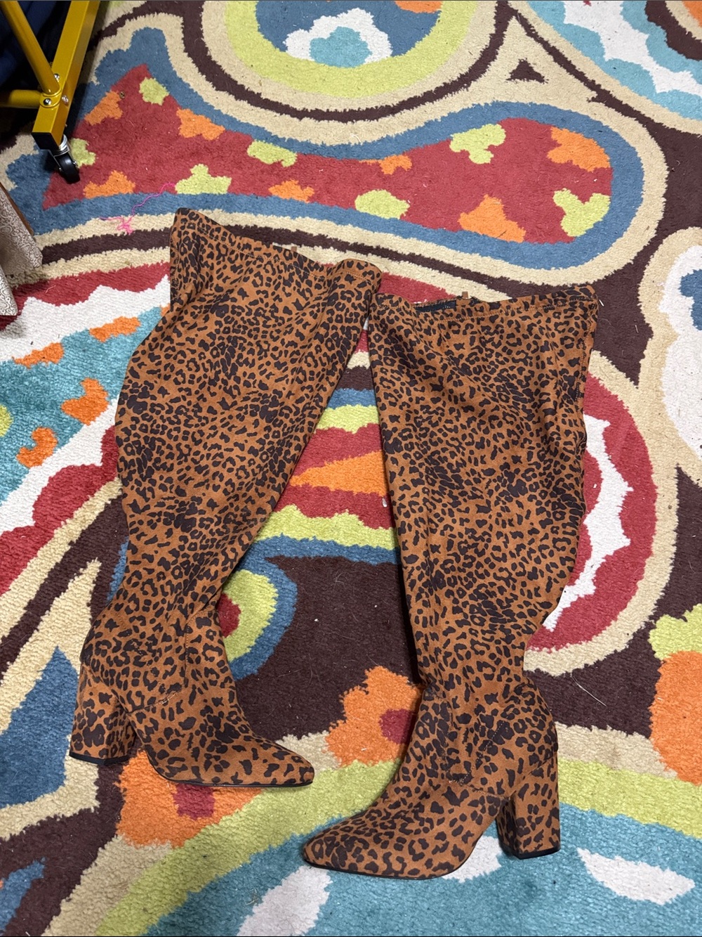 Leopard Print Over-the-Knee Boots - Brown